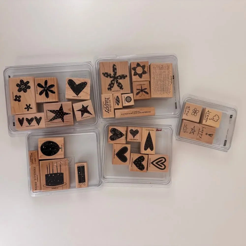 Lot Of Rubber Wooden Stamp Stampin Up Clean Hearts Stars Birthday Lots of Pics